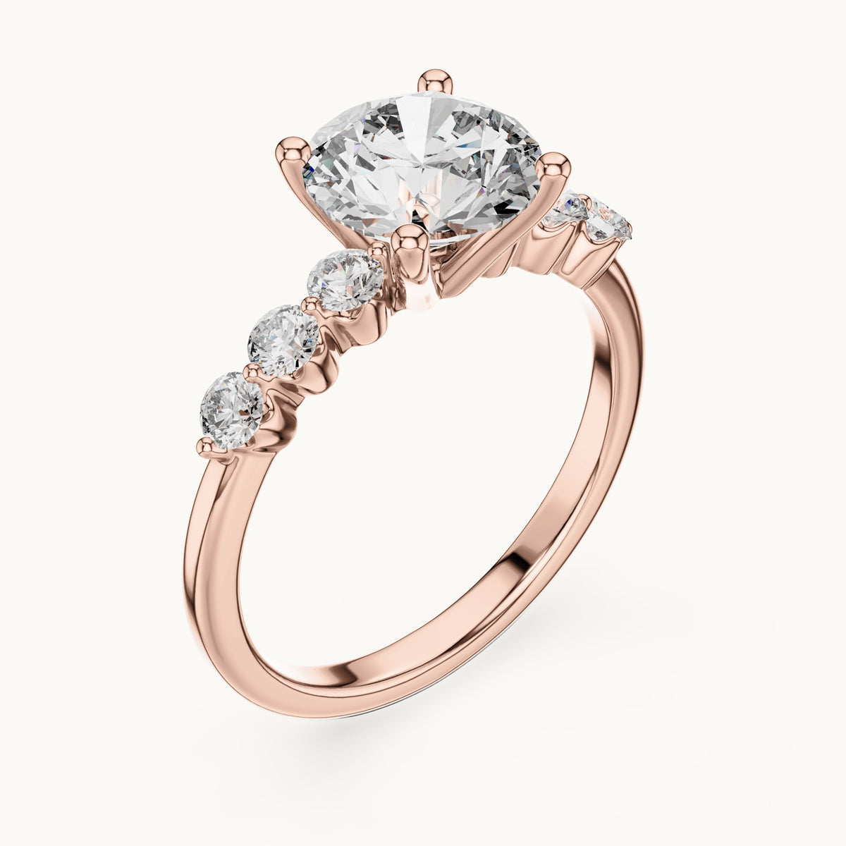 Round lab-grown diamond engagement ring with side stone accents in rose gold, 2.39 CT TW, view 2