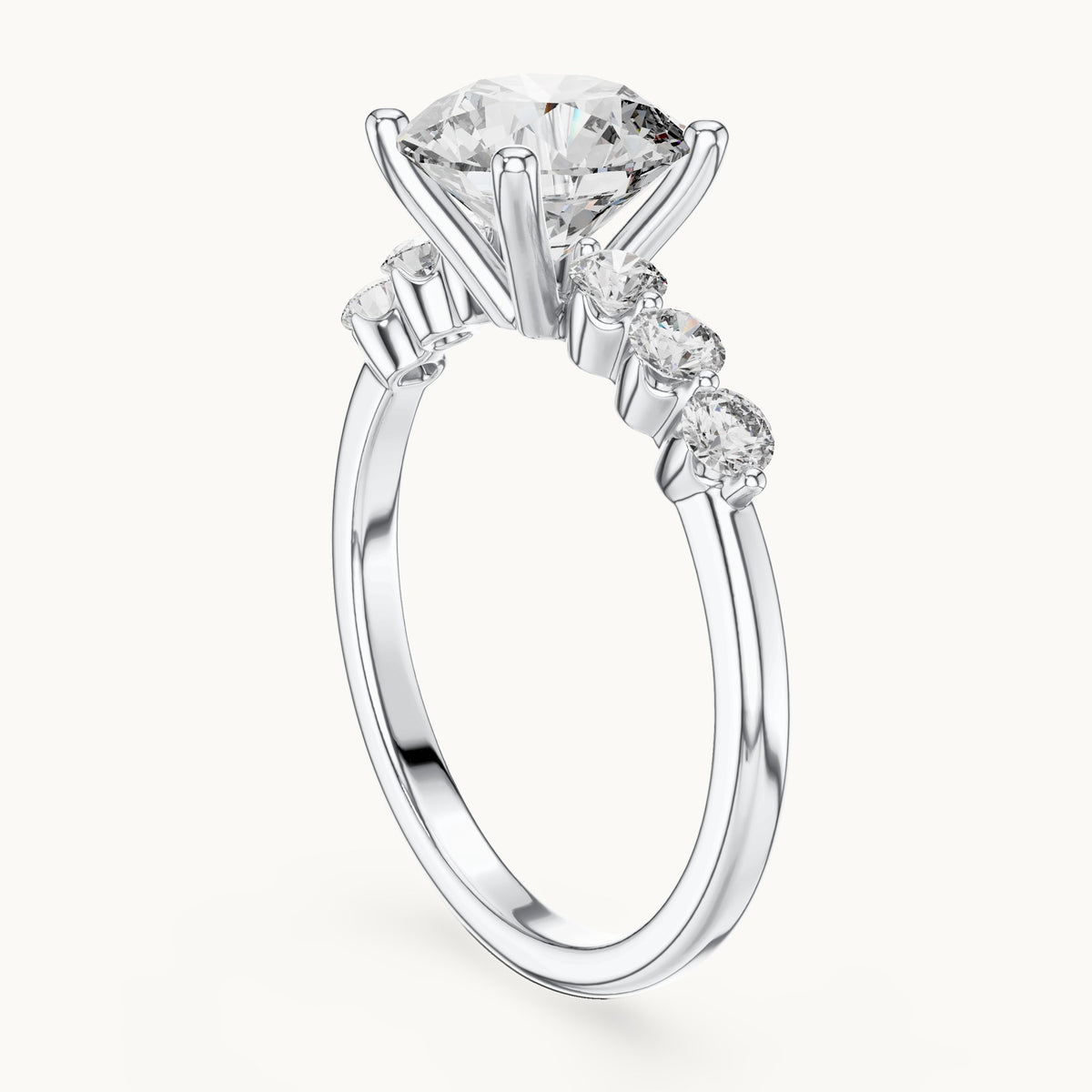 Round lab-grown diamond engagement ring with side stone accents in white gold, 2.39 CT TW, view 1