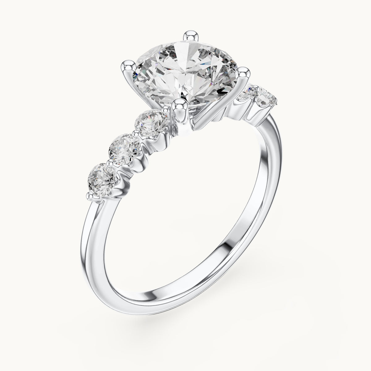 Round lab-grown diamond engagement ring with side stone accents in white gold, 2.39 CT TW, view 2