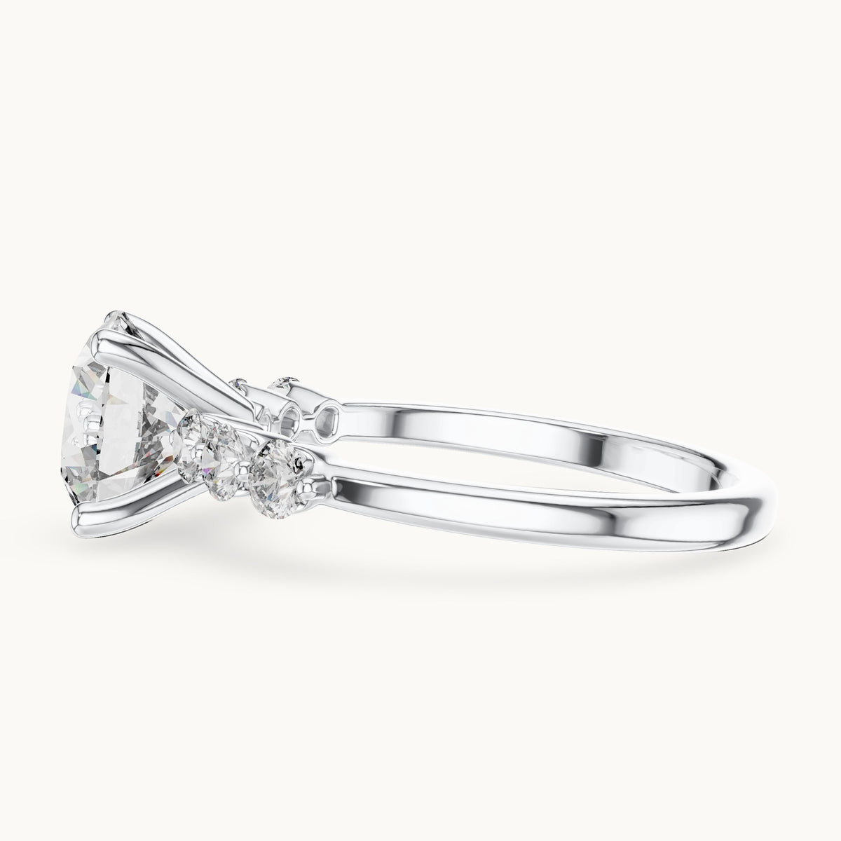 Round lab-grown diamond engagement ring with side stone accents in white gold, 2.39 CT TW, view 3