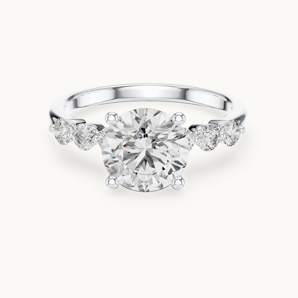 Round lab-grown diamond engagement ring with side stone accents in white gold, 2.39 CT TW, view 4