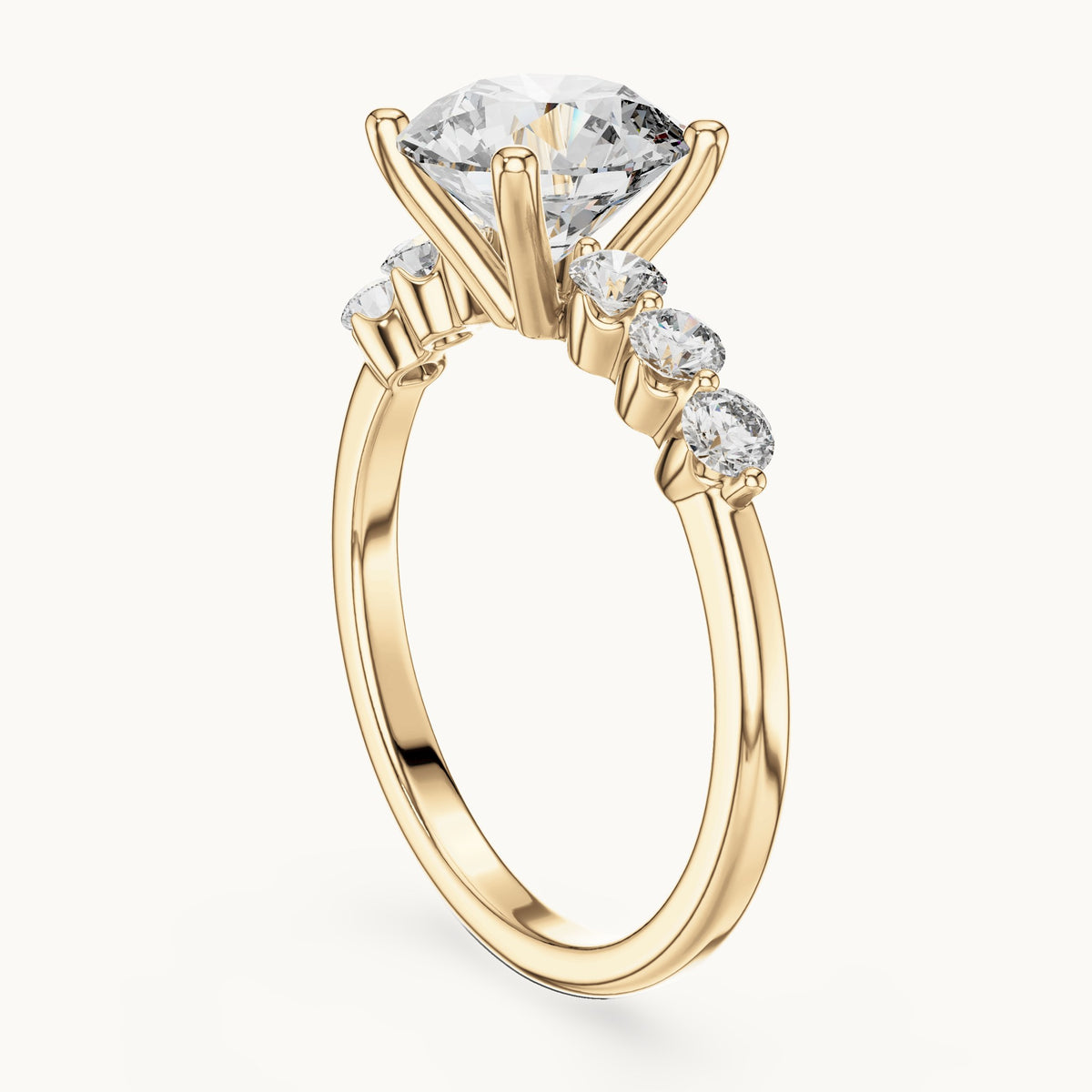 Round lab-grown diamond engagement ring with side stone accents in yellow gold, 2.39 CT TW, view 1