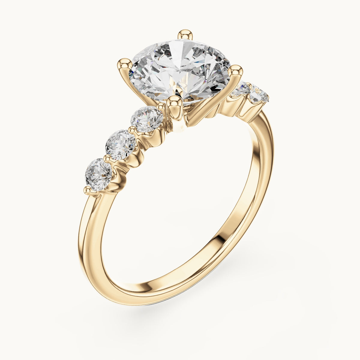 Round lab-grown diamond engagement ring with side stone accents in yellow gold, 2.39 CT TW, view 2