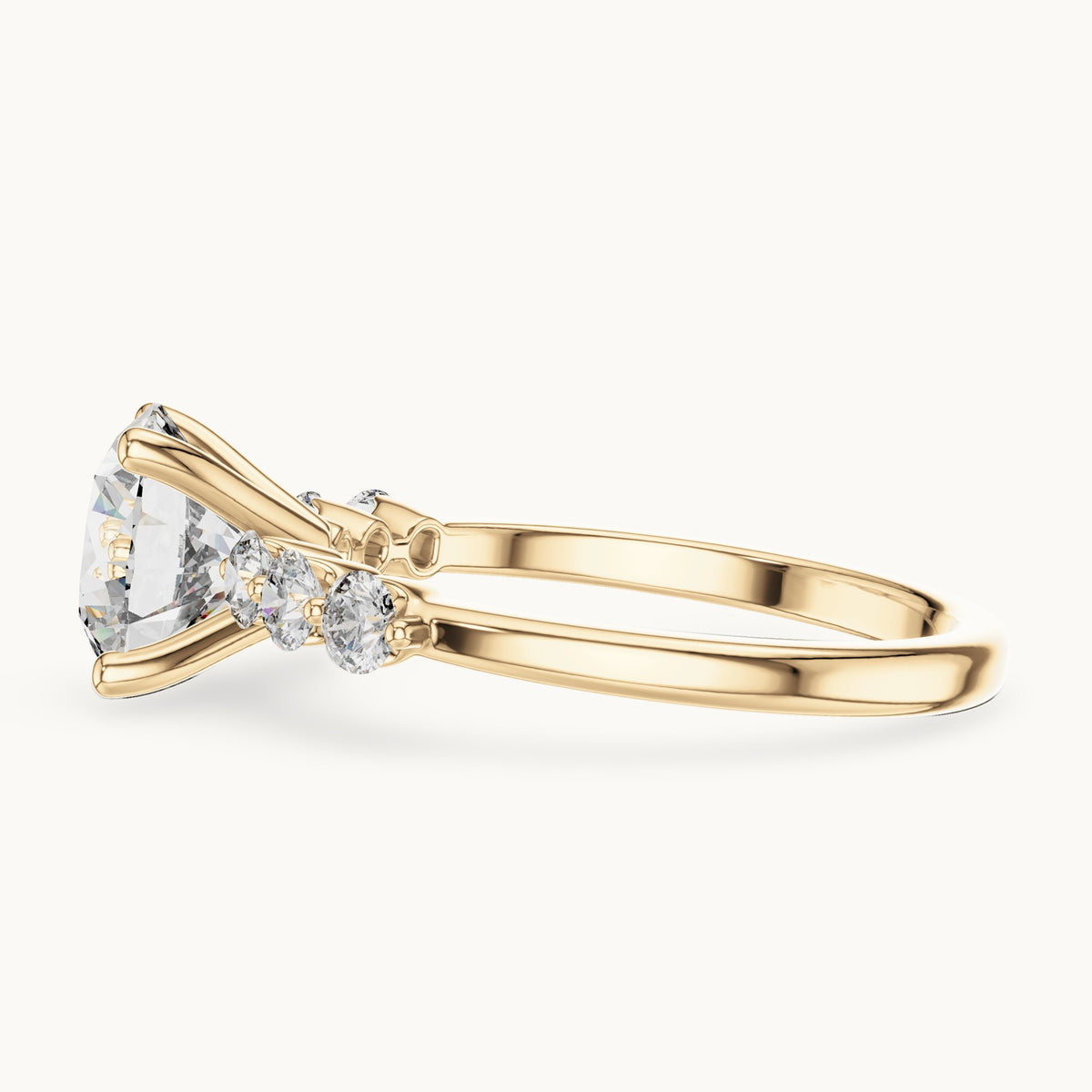 Round lab-grown diamond engagement ring with side stone accents in yellow gold, 2.39 CT TW, view 3