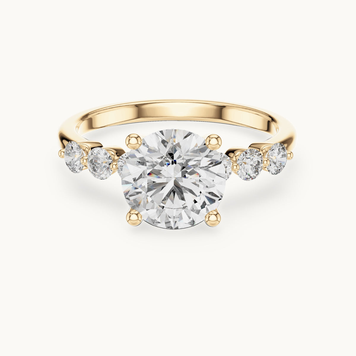 Round lab-grown diamond engagement ring with side stone accents in yellow gold, 2.39 CT TW, view 4