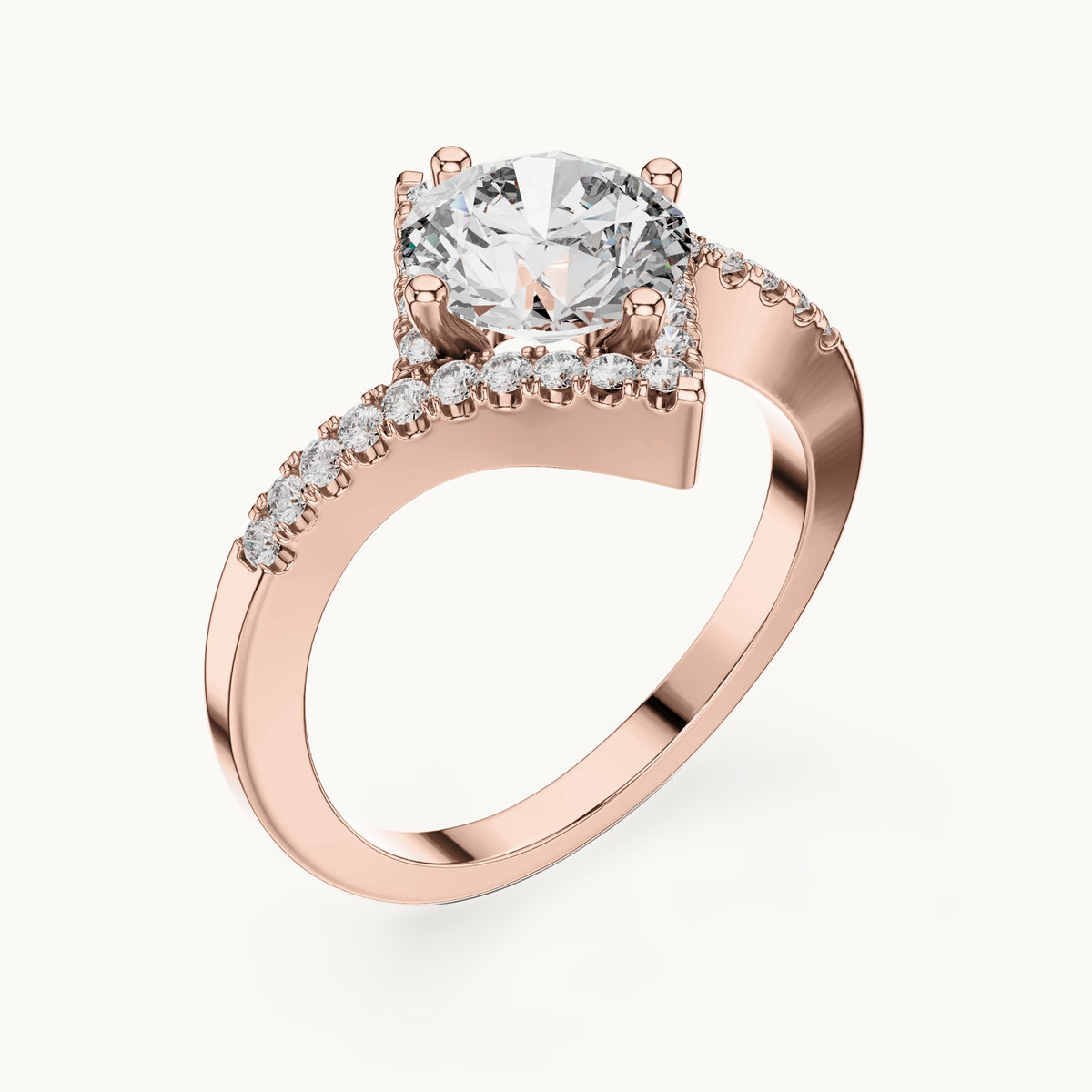 Round lab-grown diamond geometric halo bypass engagement ring in rose gold, 1.78 CT TW, view 2