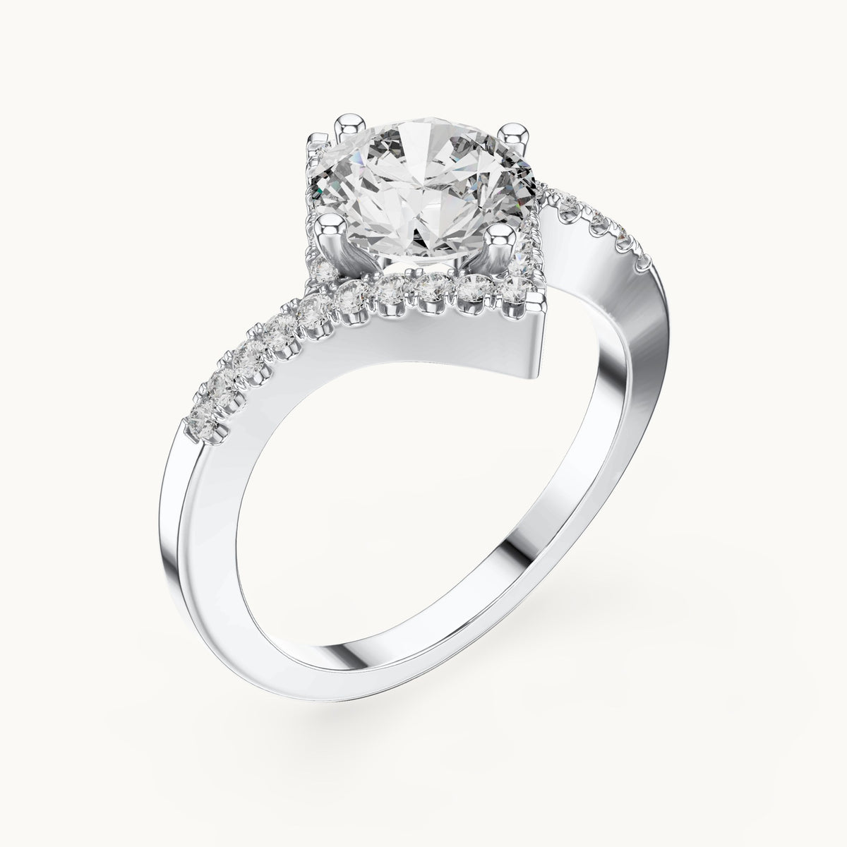 Round lab-grown diamond geometric halo bypass engagement ring in white gold, 1.78 CT TW, view 2