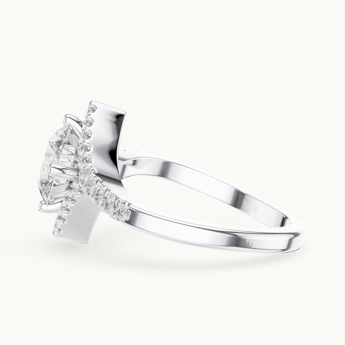Round lab-grown diamond geometric halo bypass engagement ring in white gold, 1.78 CT TW, view 3