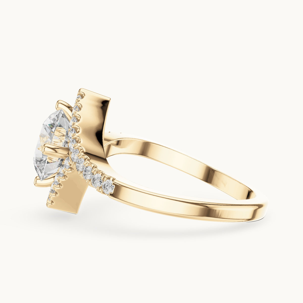 Round lab-grown diamond geometric halo bypass engagement ring in yellow gold, 1.78 CT TW, view 3