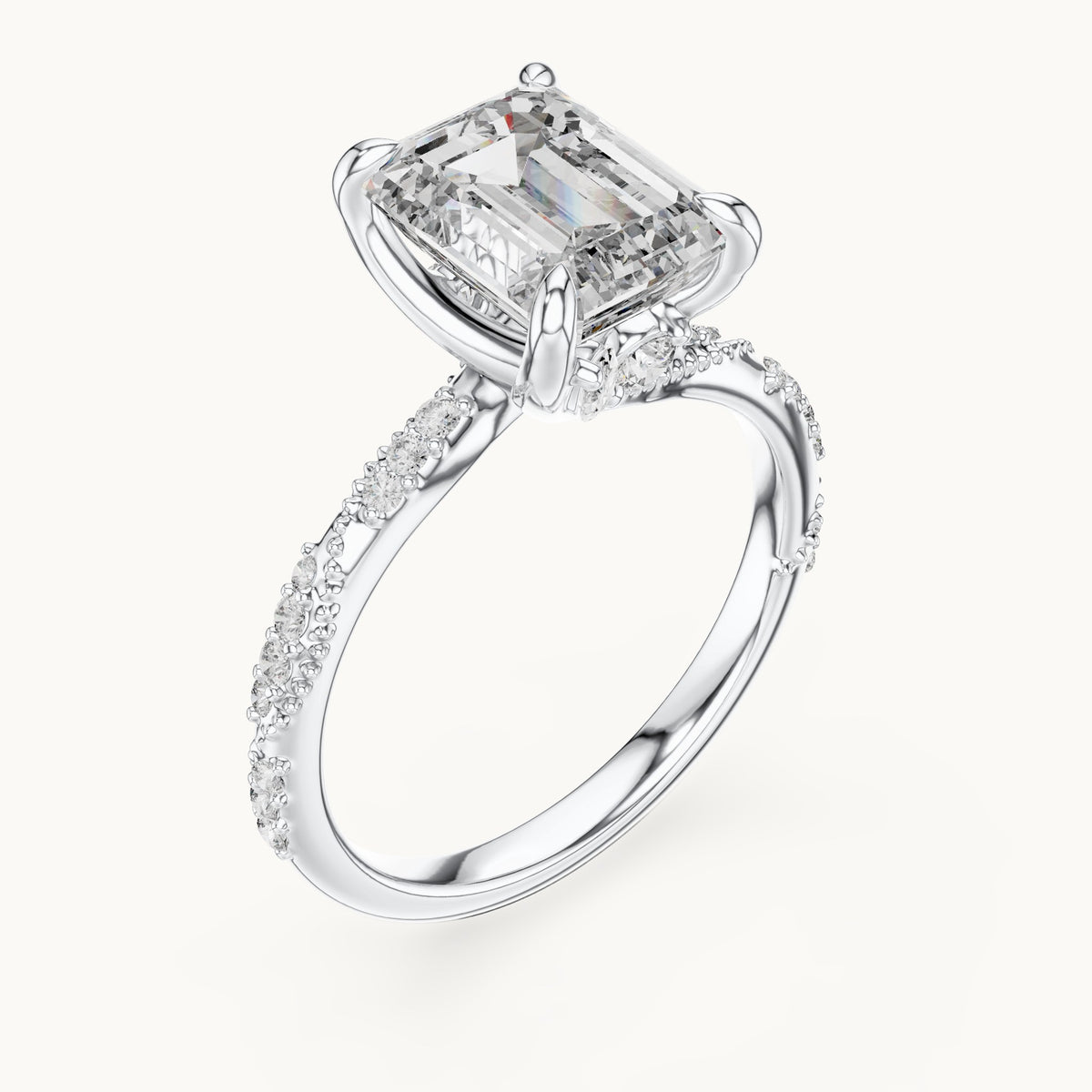 Emerald-cut, round and marquise lab-grown diamond twisted pavé engagement ring with marquise accents in white gold, 2.83 CT TW, view 2