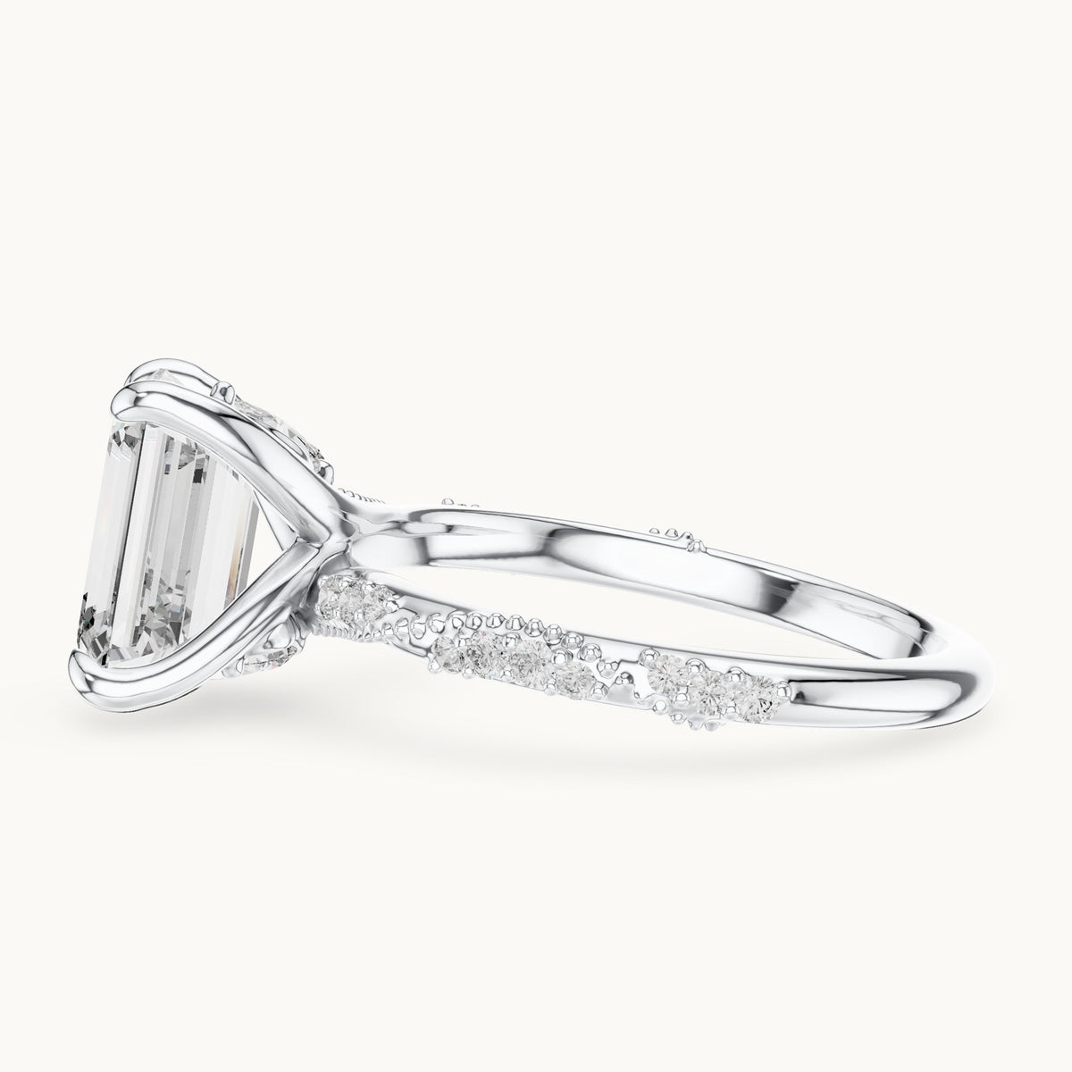 Emerald-cut, round and marquise lab-grown diamond twisted pavé engagement ring with marquise accents in white gold, 2.83 CT TW, view 3
