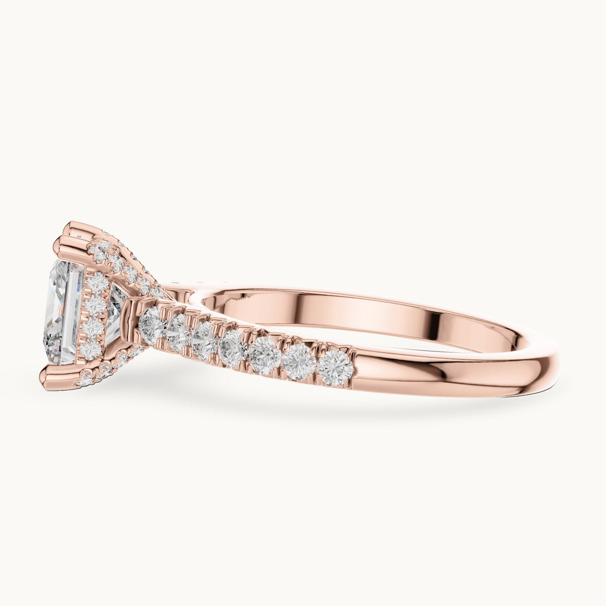 Princess-cut and round lab-grown diamond pavé engagement ring in rose gold, 1.982 CT TW, view 3