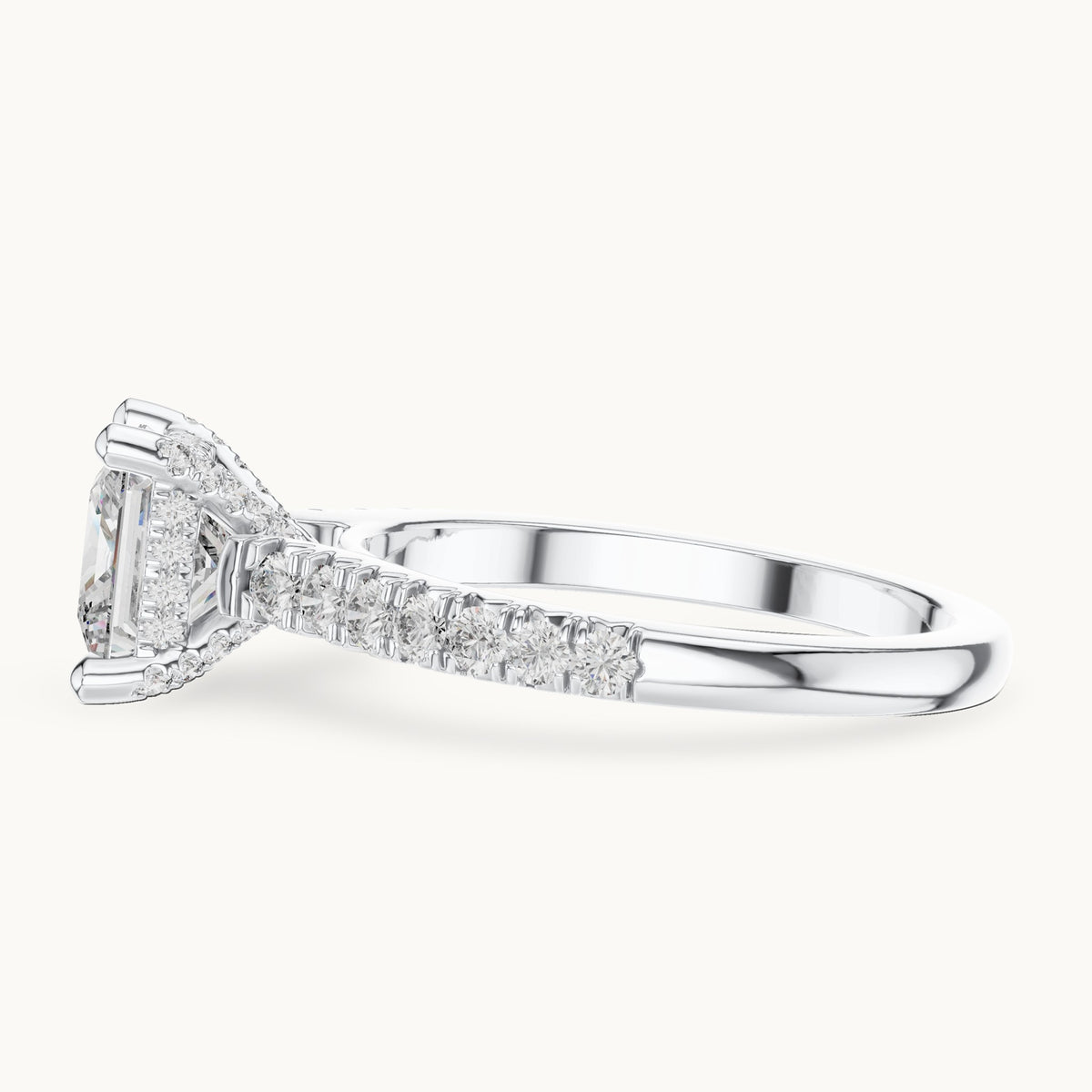 Princess-cut and round lab-grown diamond pavé engagement ring in white gold, 1.982 CT TW, view 3