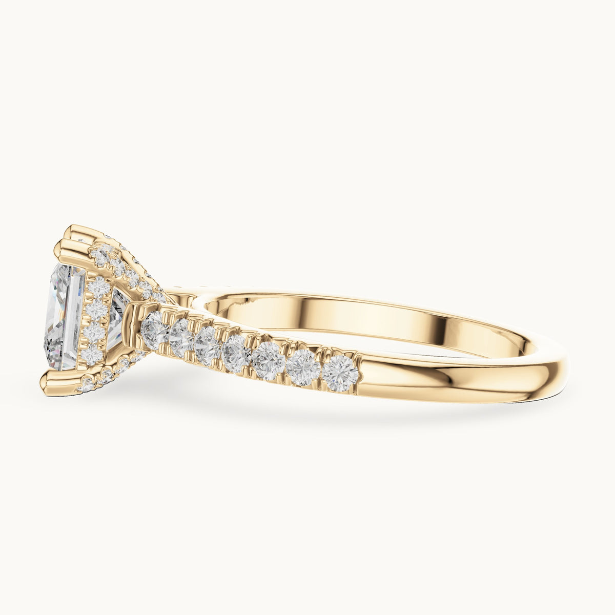 Princess-cut and round lab-grown diamond pavé engagement ring in yellow gold, 1.982 CT TW, view 3