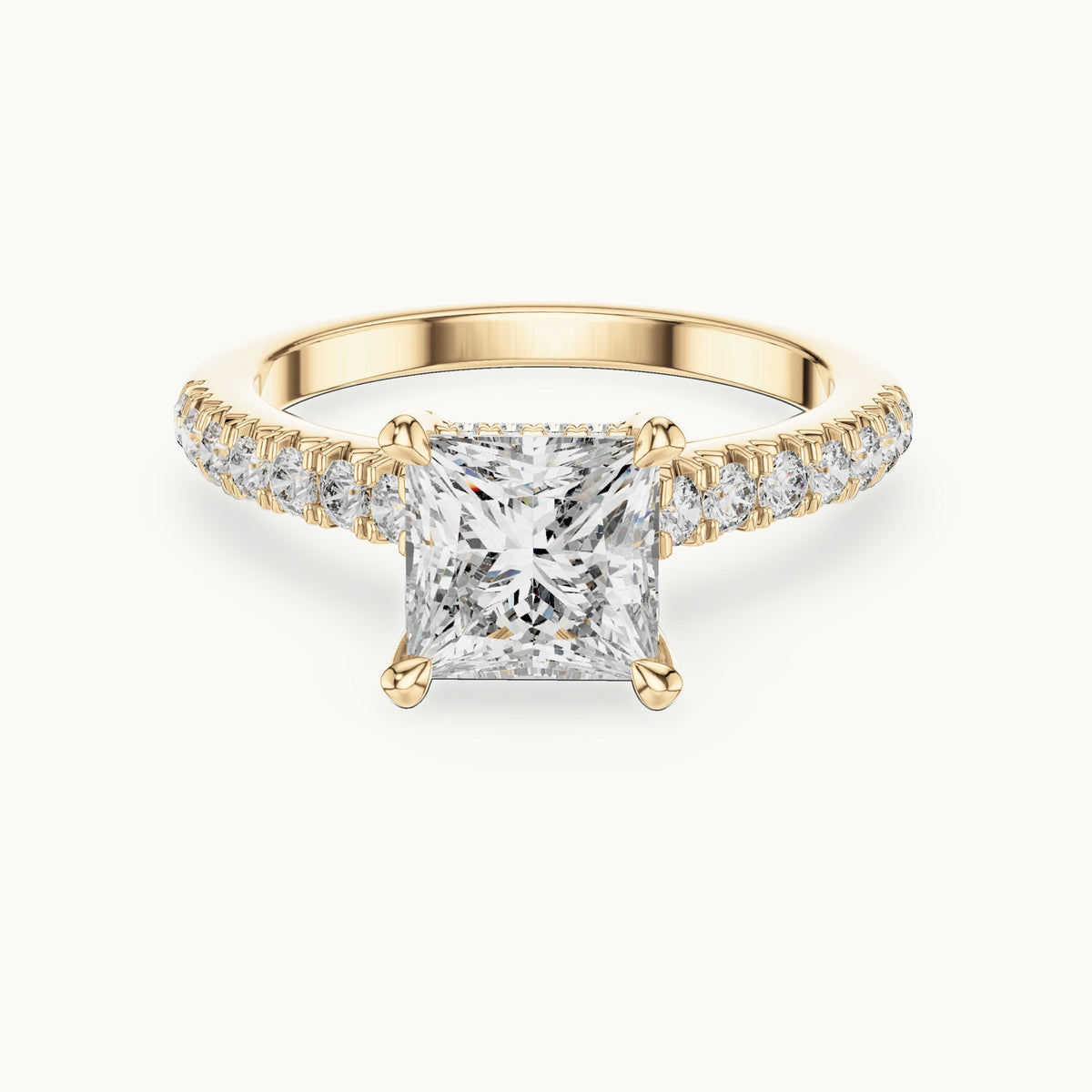 Princess-cut and round lab-grown diamond pavé engagement ring in yellow gold, 1.982 CT TW, view 4