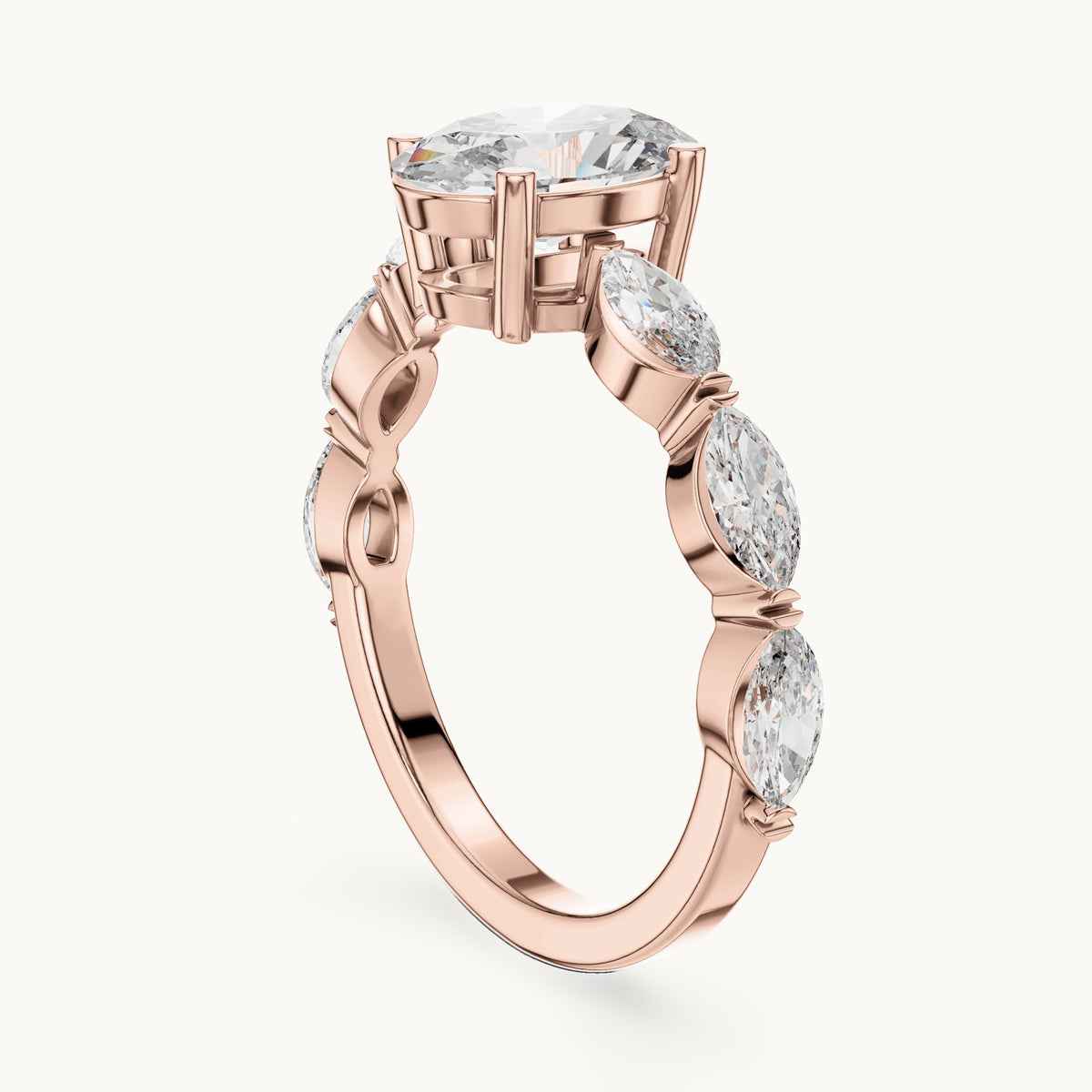 Oval and marquise lab-grown diamond engagement ring with marquise side stones in rose gold, 1.66 CT TW, view 1