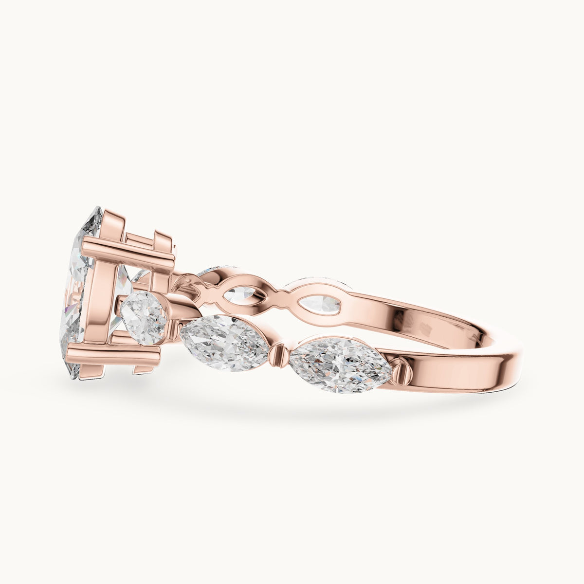 Oval and marquise lab-grown diamond engagement ring with marquise side stones in rose gold, 1.66 CT TW, view 3