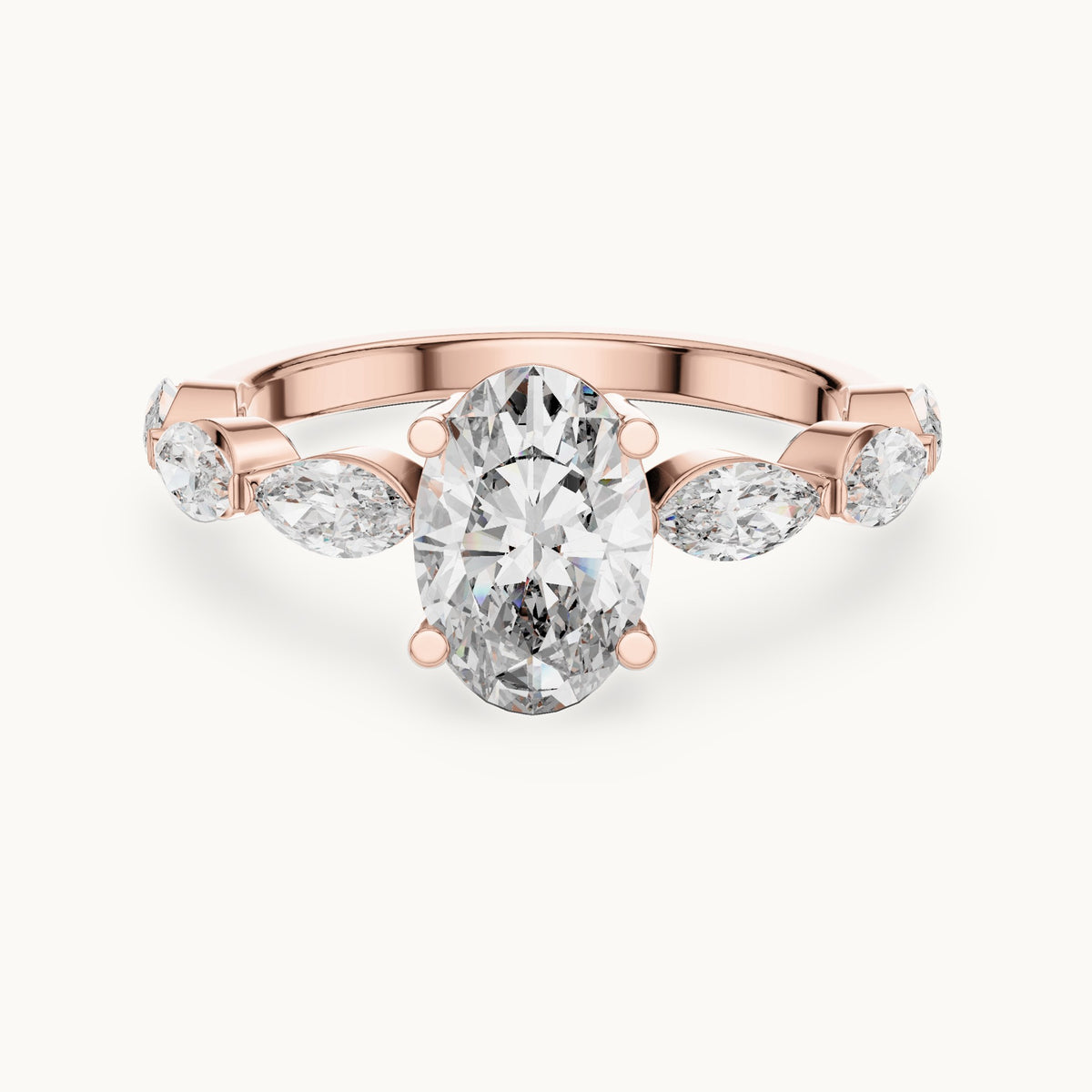 Oval and marquise lab-grown diamond engagement ring with marquise side stones in rose gold, 1.66 CT TW, view 4