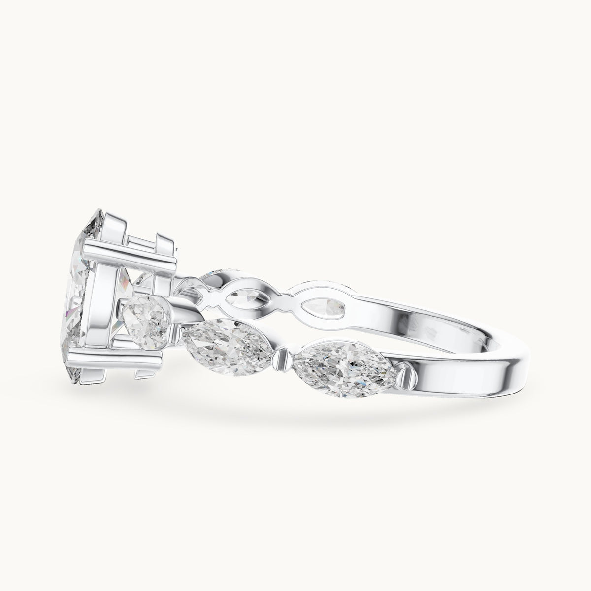 Oval and marquise lab-grown diamond engagement ring with marquise side stones in white gold, 1.66 CT TW, view 3