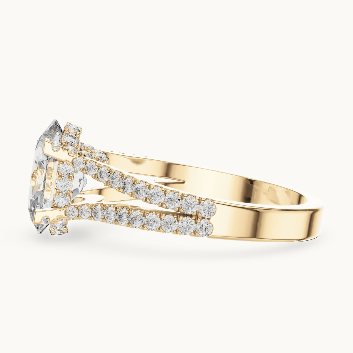 Oval and round lab-grown diamond triple-row split shank engagement ring in yellow gold, 2.178 CT TW, view 3