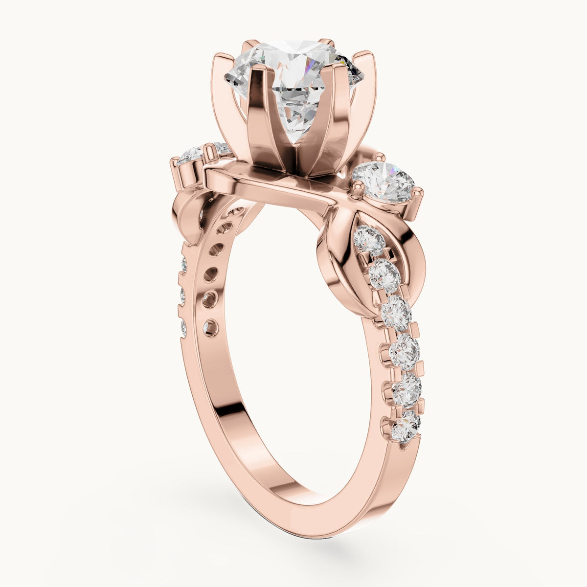 Round lab-grown diamond vine engagement ring in rose gold, 2.072 CT TW, view 1