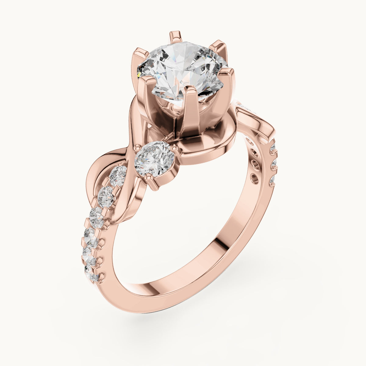 Round lab-grown diamond vine engagement ring in rose gold, 2.072 CT TW, view 2