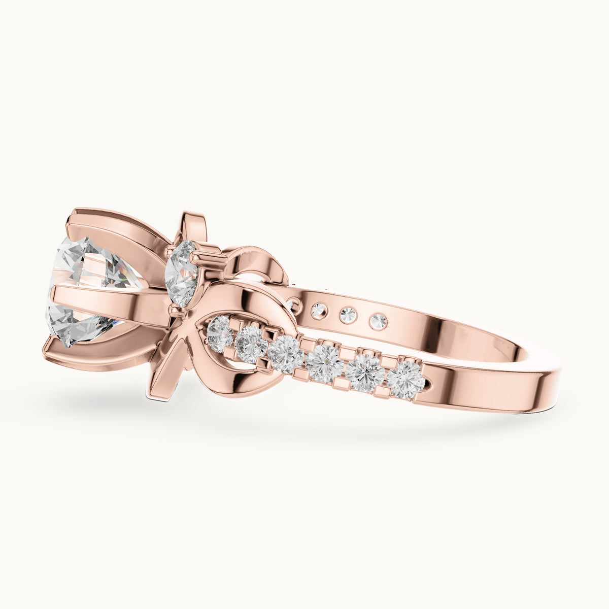 Round lab-grown diamond vine engagement ring in rose gold, 2.072 CT TW, view 3