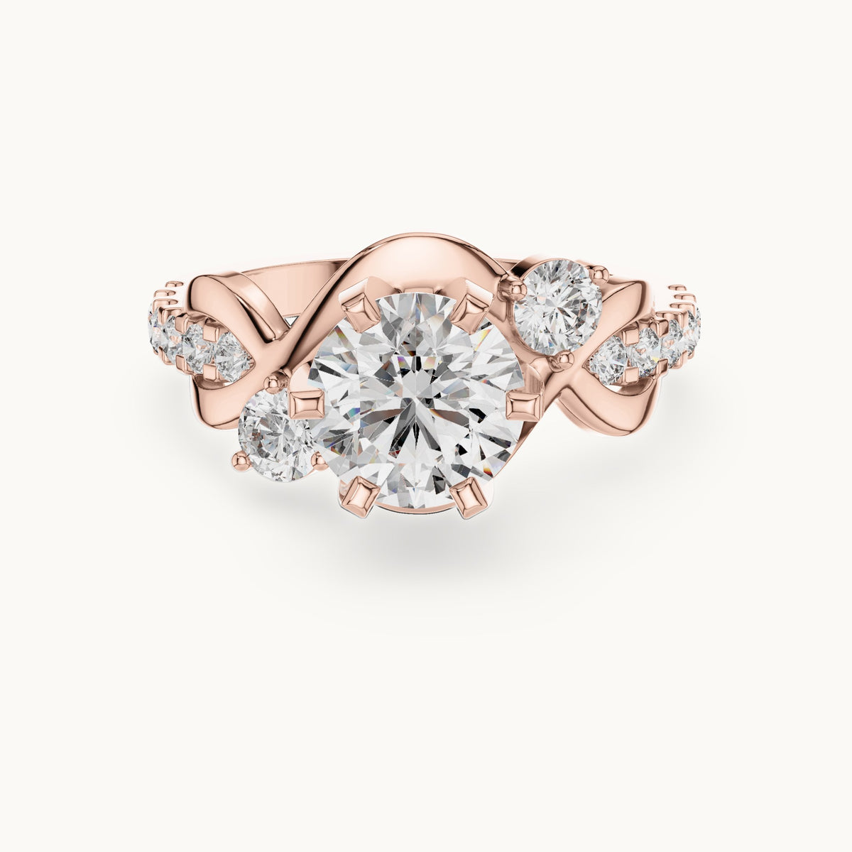 Round lab-grown diamond vine engagement ring in rose gold, 2.072 CT TW, view 4