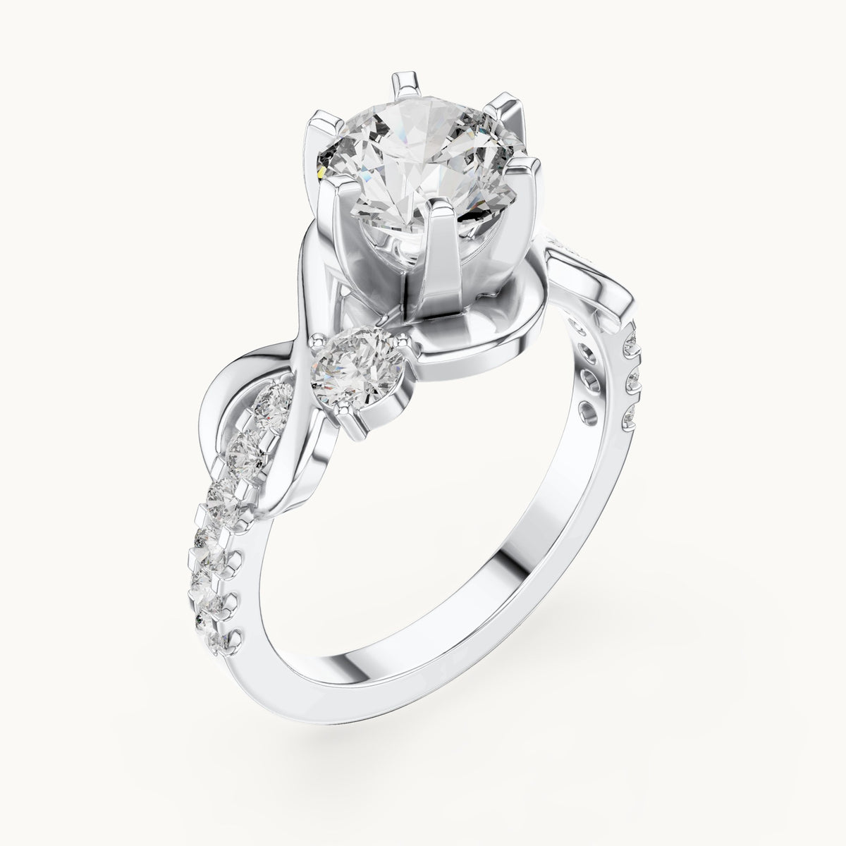 Round lab-grown diamond vine engagement ring in white gold, 2.072 CT TW, view 2