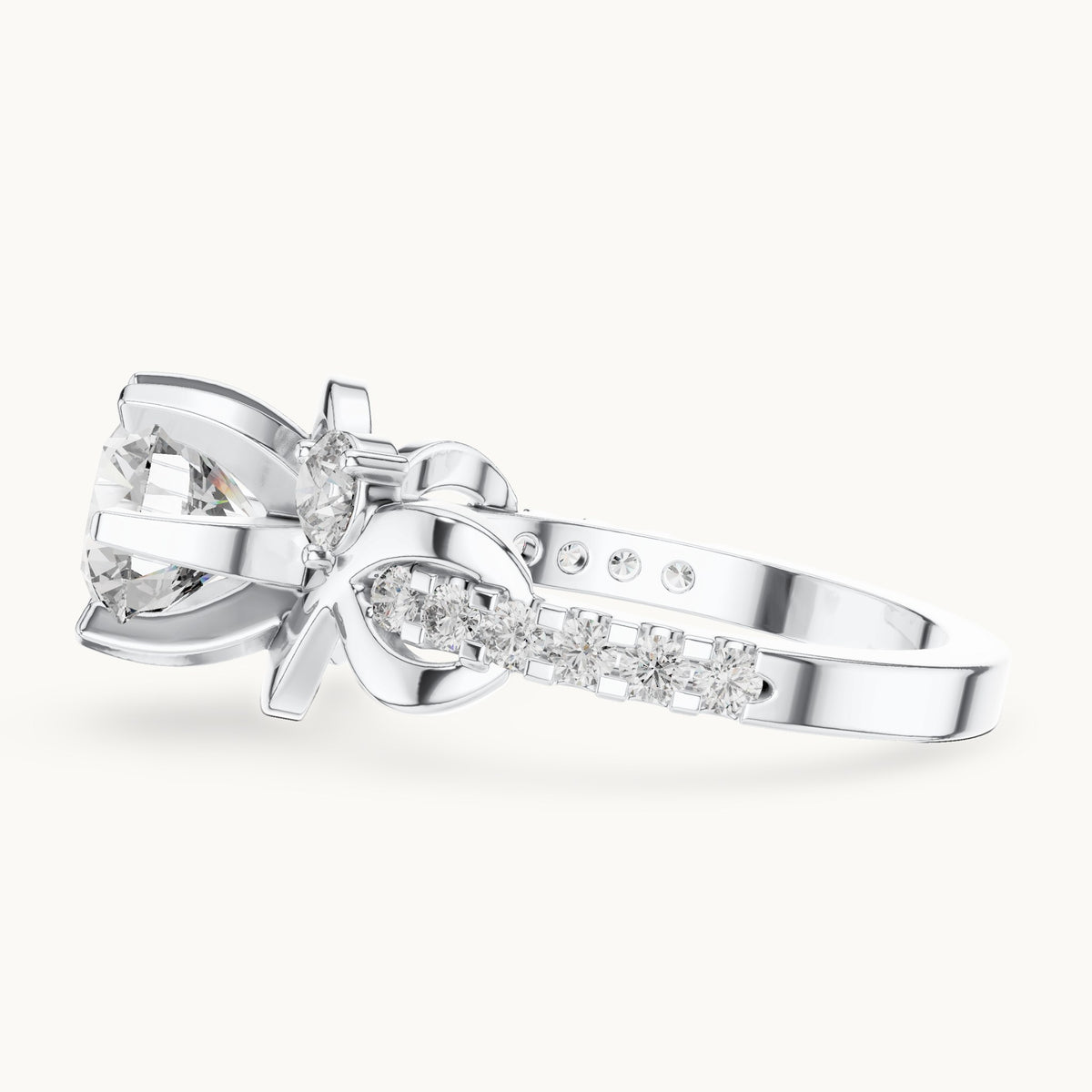 Round lab-grown diamond vine engagement ring in white gold, 2.072 CT TW, view 3