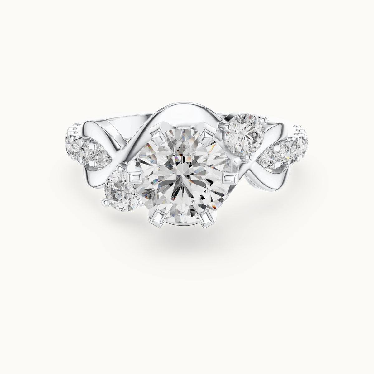 Round lab-grown diamond vine engagement ring in white gold, 2.072 CT TW, view 4