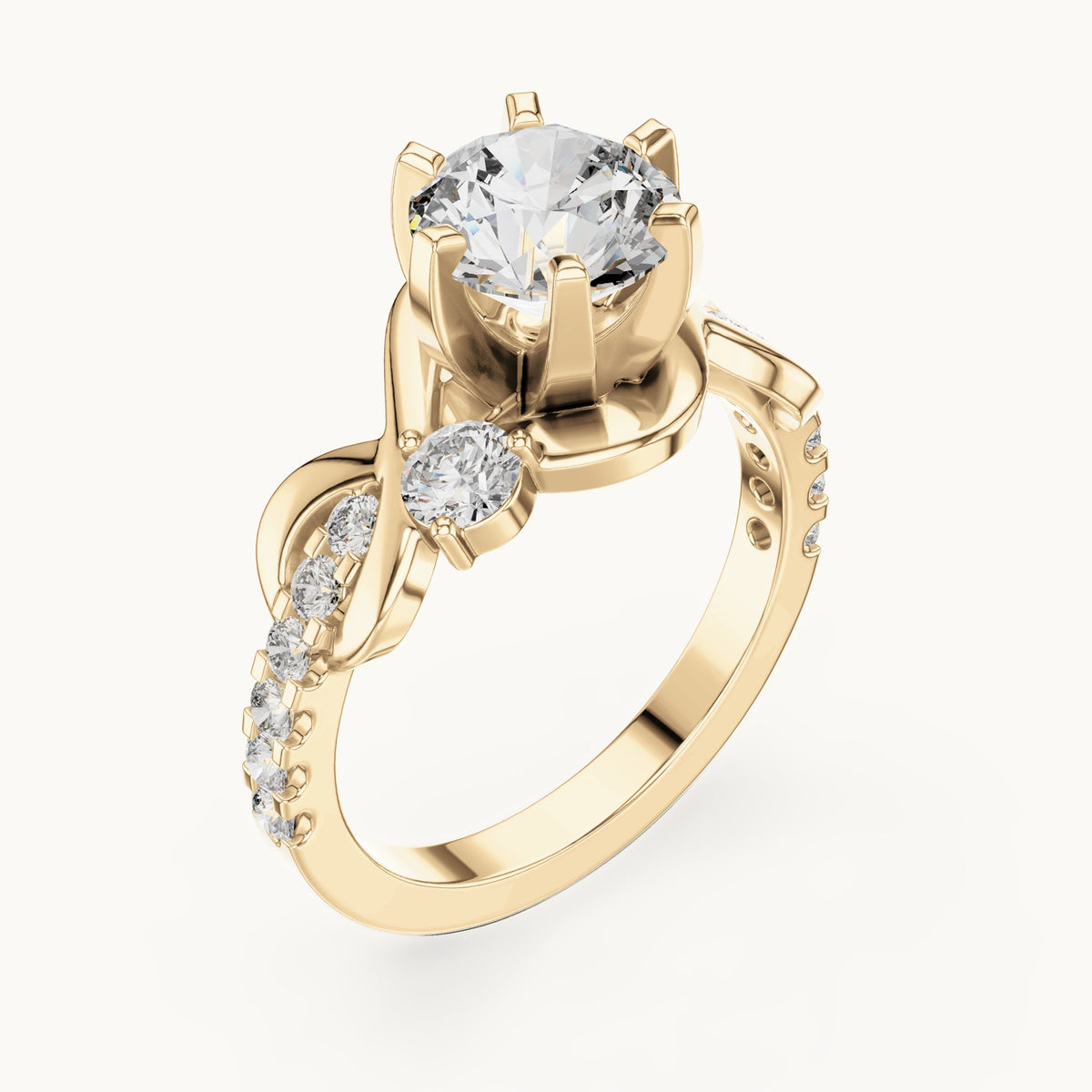 Round lab-grown diamond vine engagement ring in yellow gold, 2.072 CT TW, view 2