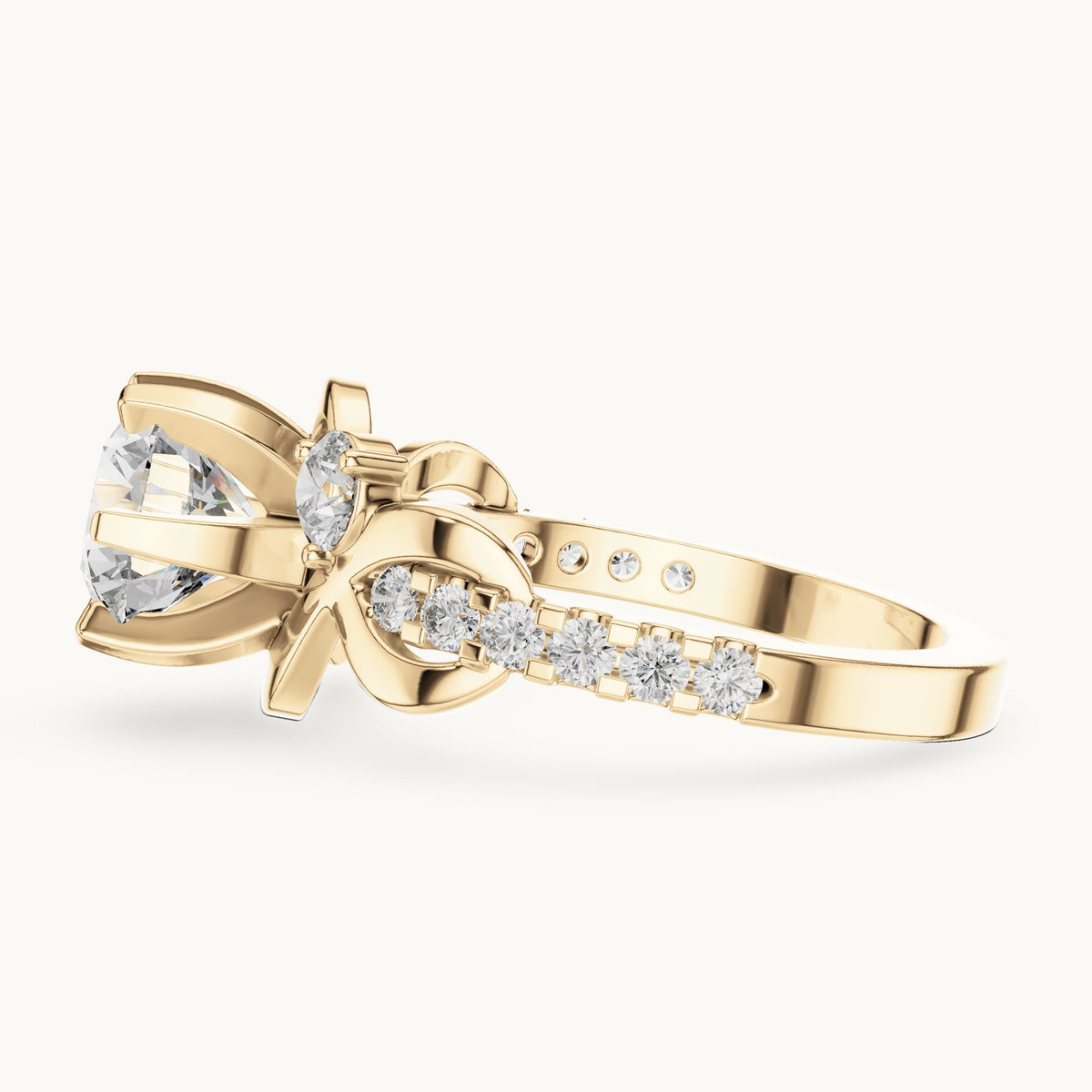Round lab-grown diamond vine engagement ring in yellow gold, 2.072 CT TW, view 3