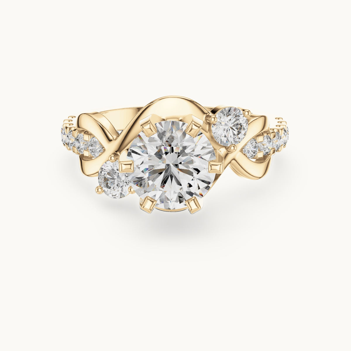 Round lab-grown diamond vine engagement ring in yellow gold, 2.072 CT TW, view 4