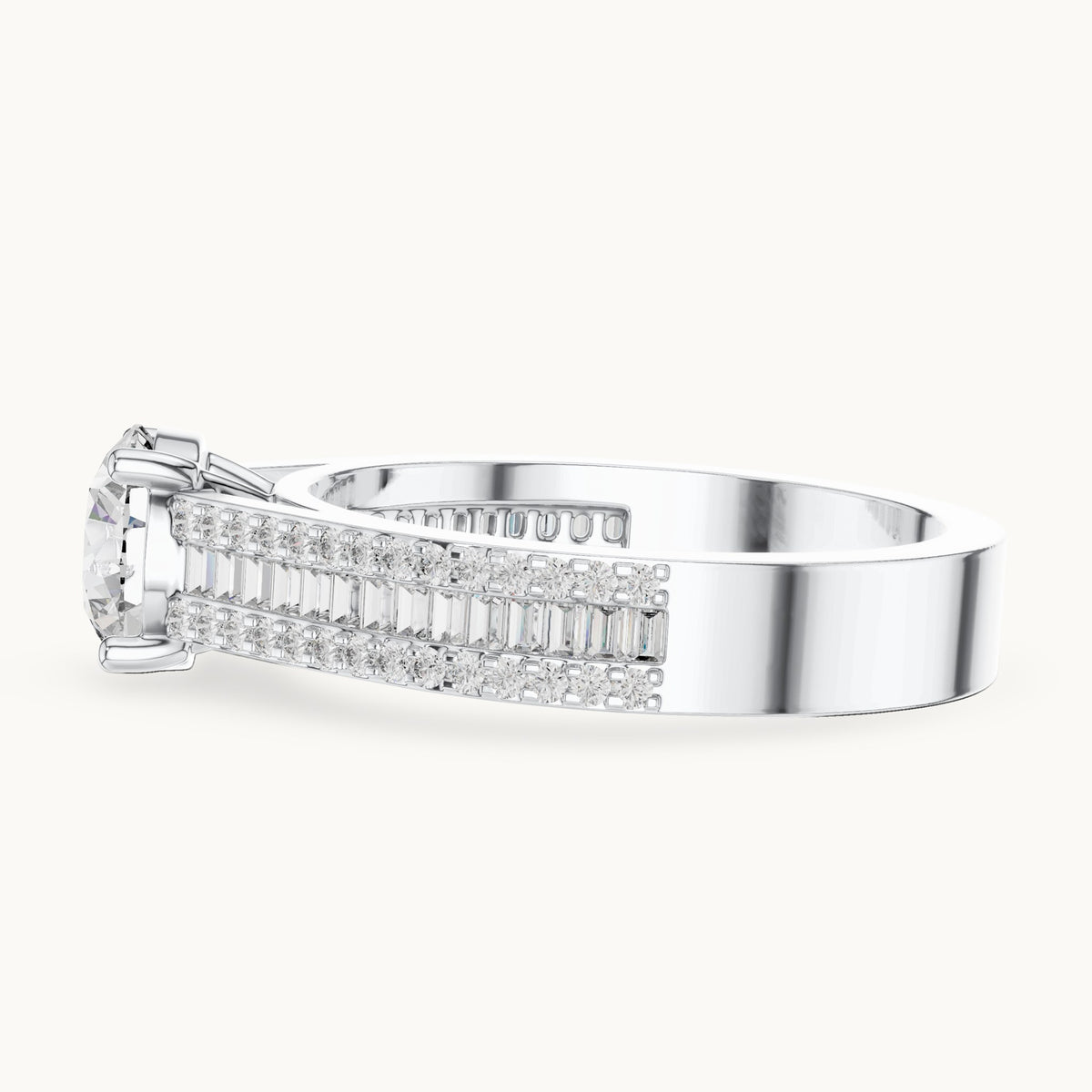 Round and baguette lab-grown diamond baguette and pavé engagement ring in white gold, 1.584 CT TW, view 3