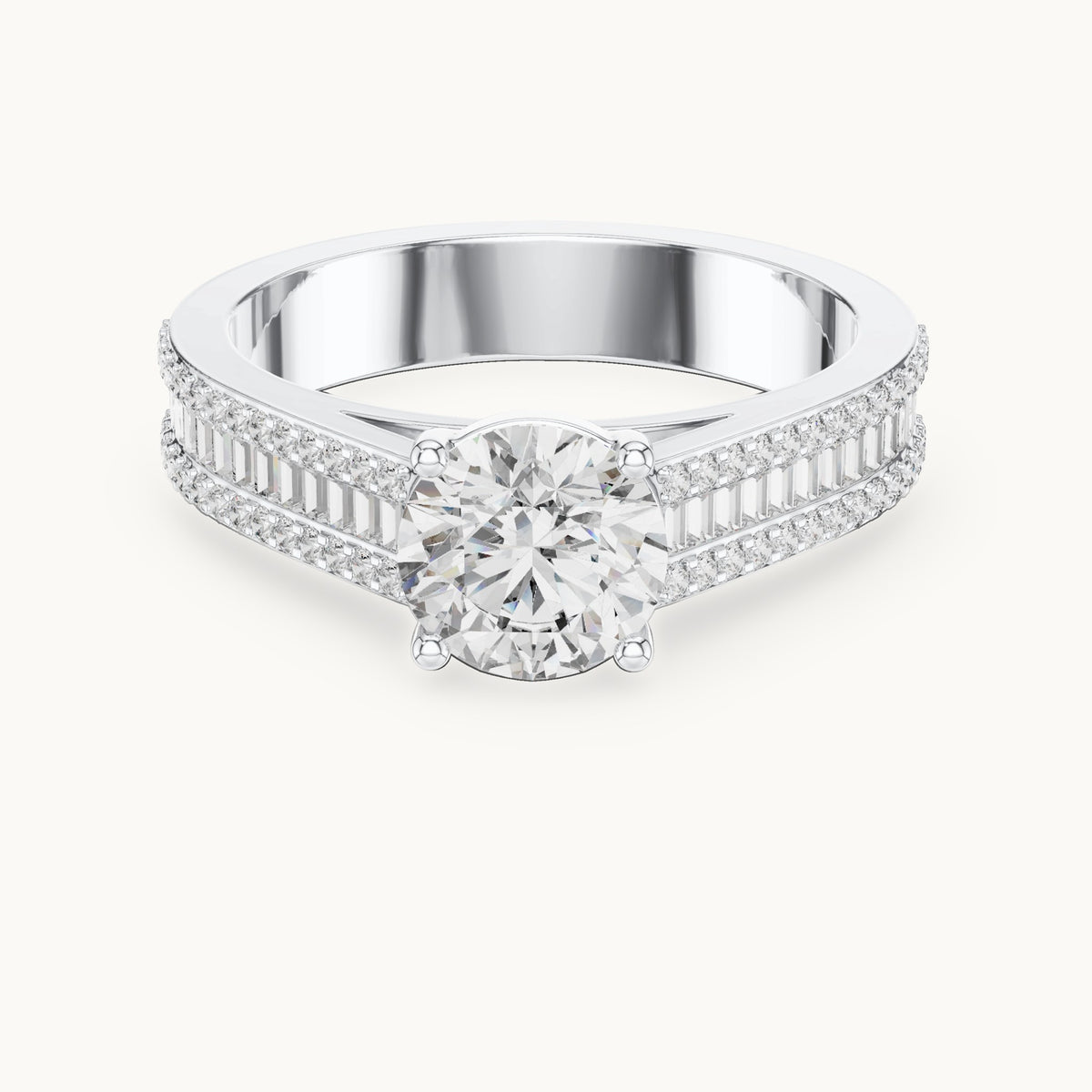 Round and baguette lab-grown diamond baguette and pavé engagement ring in white gold, 1.584 CT TW, view 4