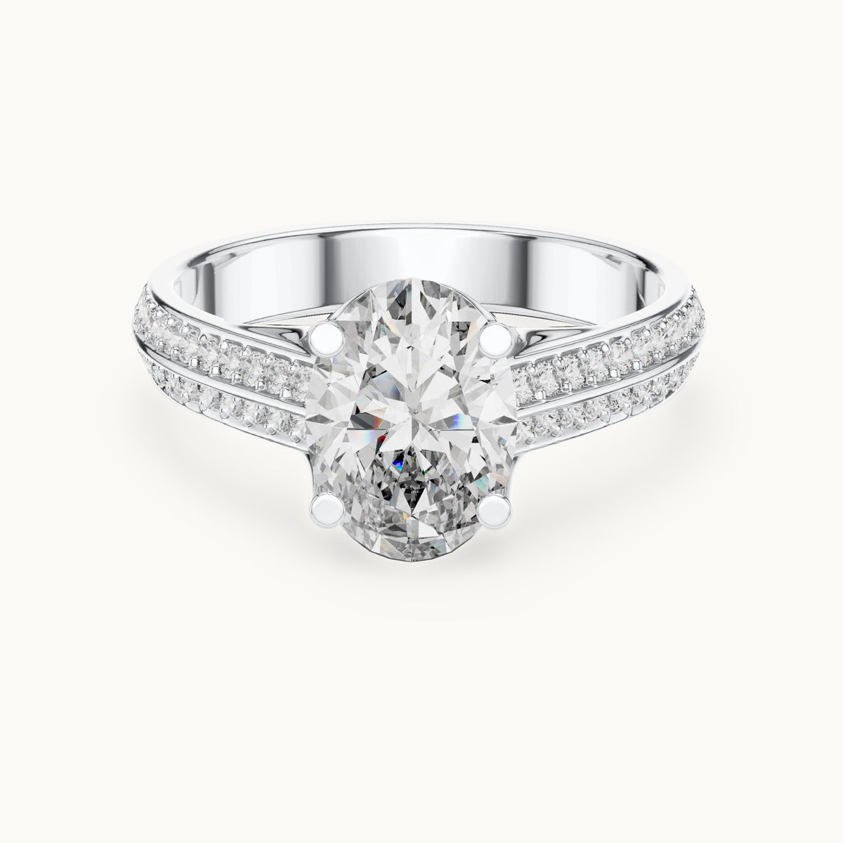 Oval and round lab-grown diamond split shank pavé engagement ring in white gold, 1.862 CT TW, view 4