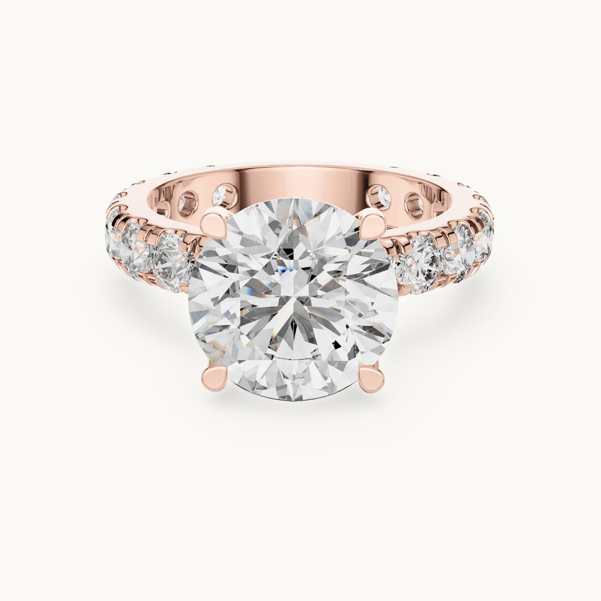 Round lab-grown diamond graduated side stone engagement ring in rose gold, 4.76 CT TW, view 4