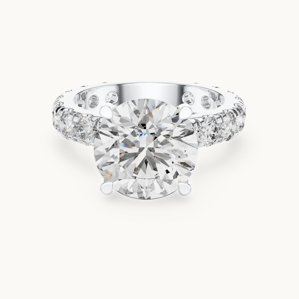 Round lab-grown diamond graduated side stone engagement ring in white gold, 4.76 CT TW, view 4
