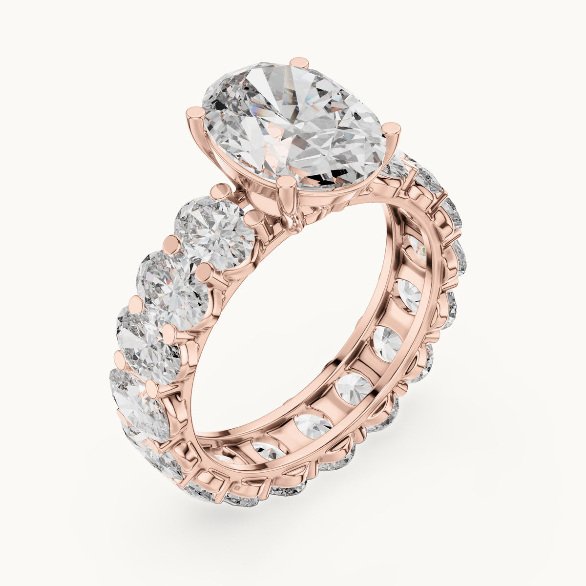 Oval lab-grown diamond full eternity engagement ring in rose gold, 6.53 CT TW, view 2
