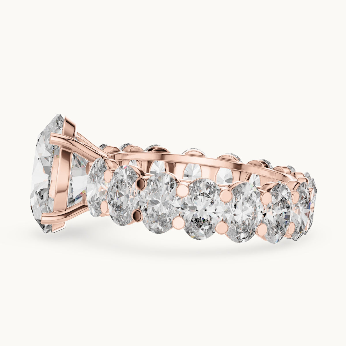 Oval lab-grown diamond full eternity engagement ring in rose gold, 6.53 CT TW, view 3