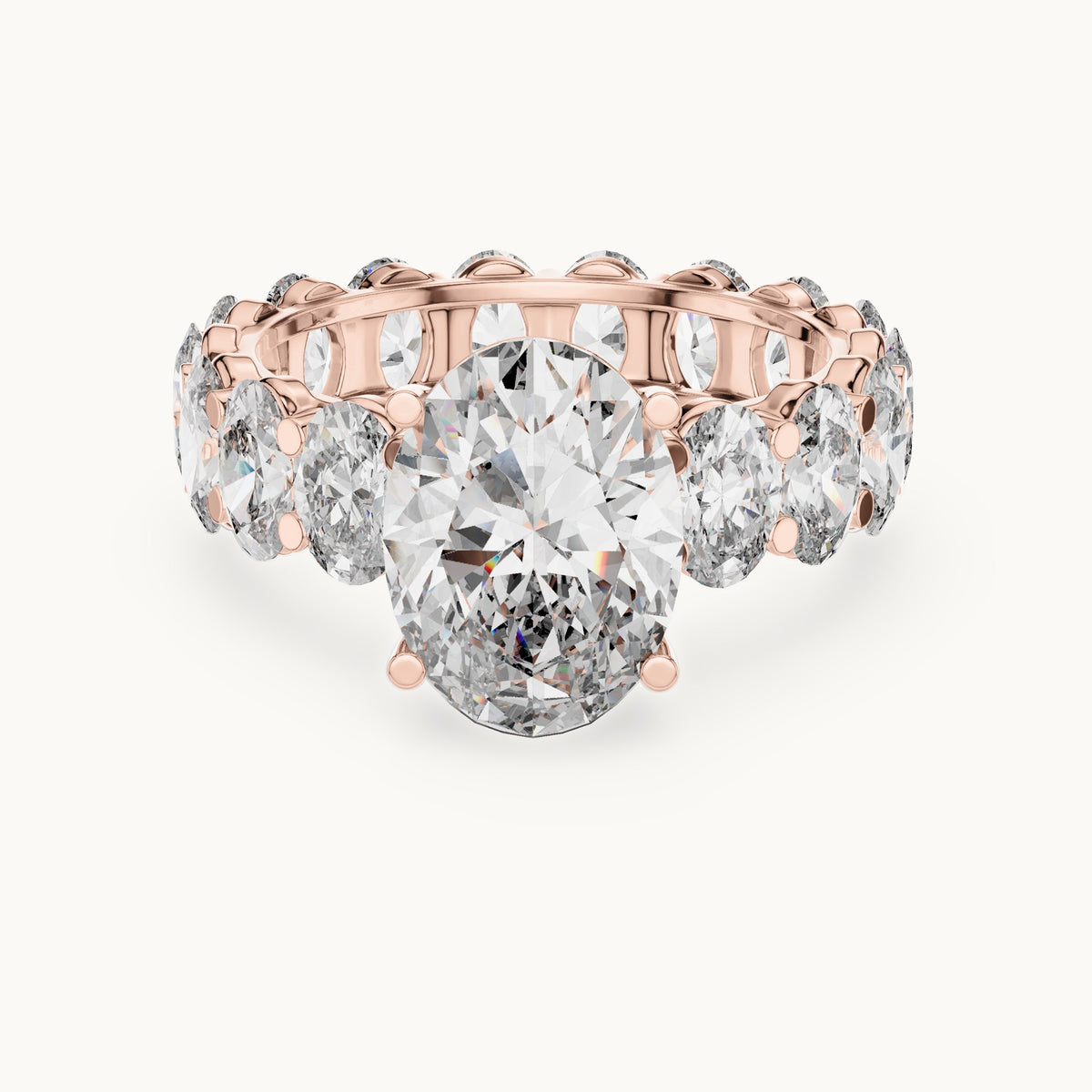 Oval lab-grown diamond full eternity engagement ring in rose gold, 6.53 CT TW, view 4