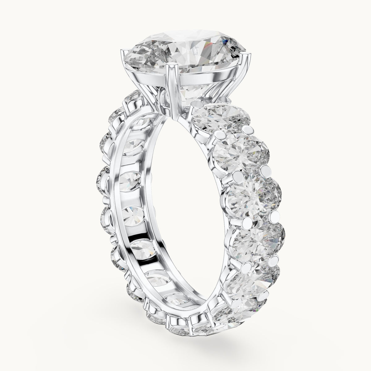 Oval lab-grown diamond full eternity engagement ring in white gold, 6.53 CT TW, view 1