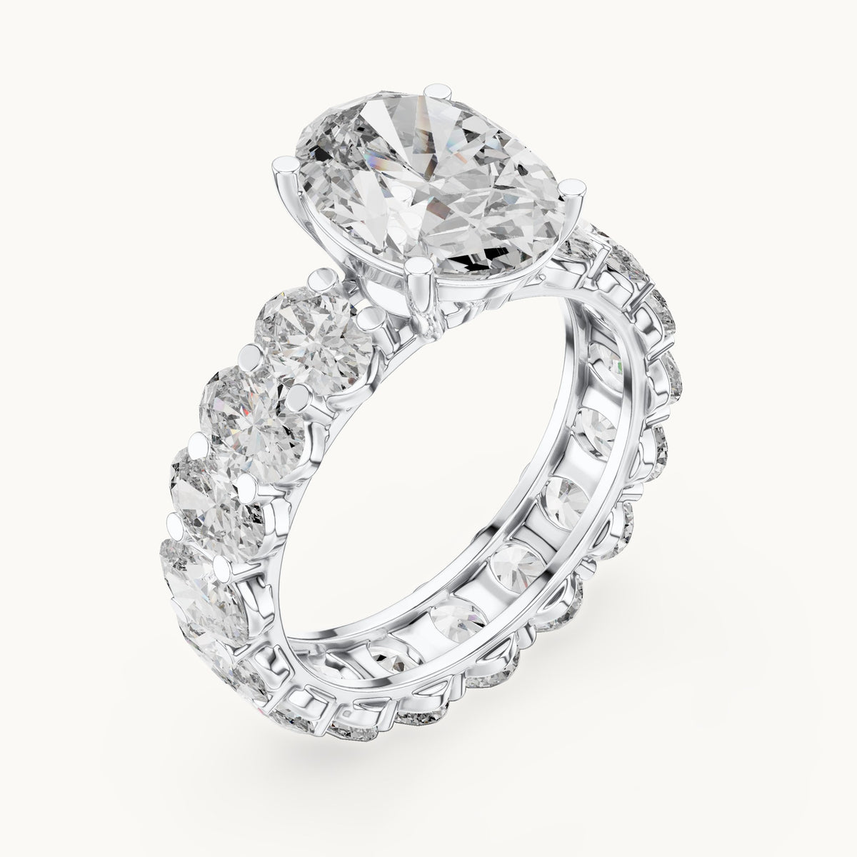 Oval lab-grown diamond full eternity engagement ring in white gold, 6.53 CT TW, view 2