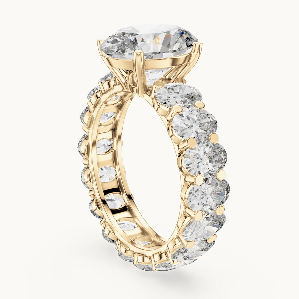 Oval lab-grown diamond full eternity engagement ring in yellow gold, 6.53 CT TW, view 1