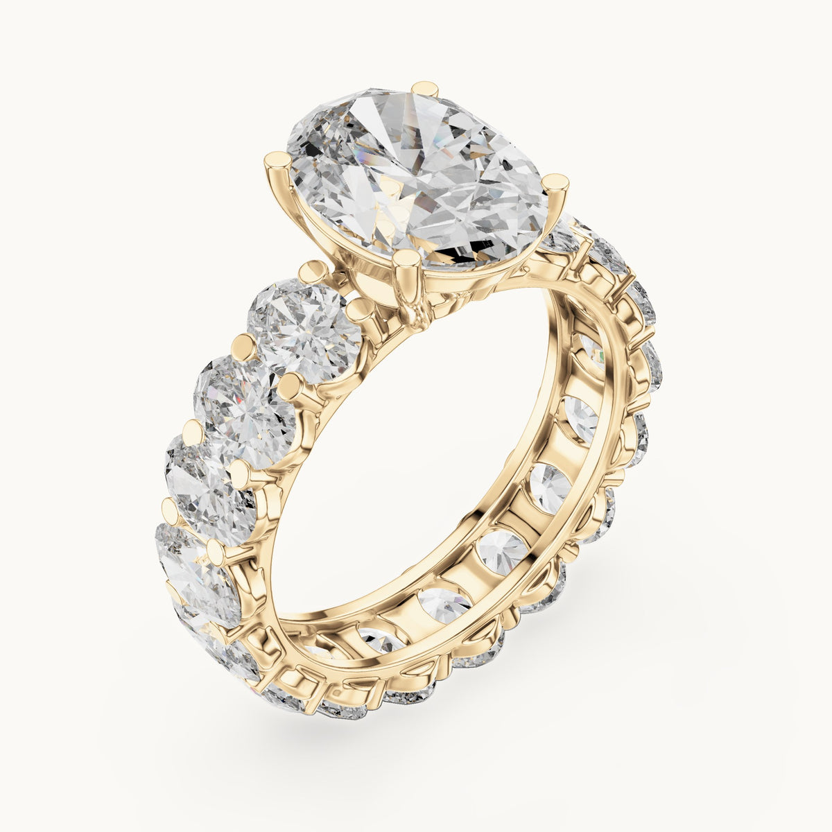 Oval lab-grown diamond full eternity engagement ring in yellow gold, 6.53 CT TW, view 2
