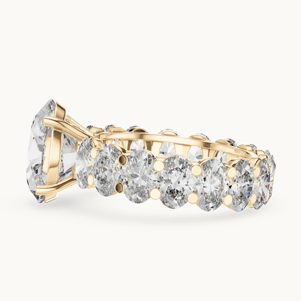 Oval lab-grown diamond full eternity engagement ring in yellow gold, 6.53 CT TW, view 3