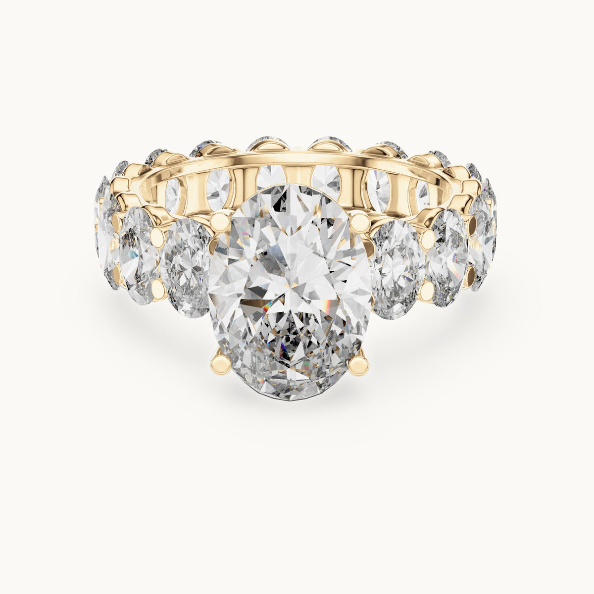 Oval lab-grown diamond full eternity engagement ring in yellow gold, 6.53 CT TW, view 4