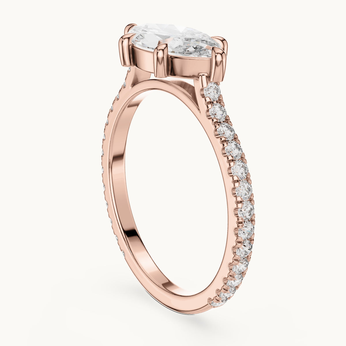 Marquise and round lab-grown diamond east-west pavé engagement ring in rose gold, 1.89 CT TW, view 1