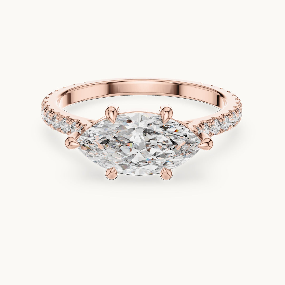 Marquise and round lab-grown diamond east-west pavé engagement ring in rose gold, 1.89 CT TW, view 4